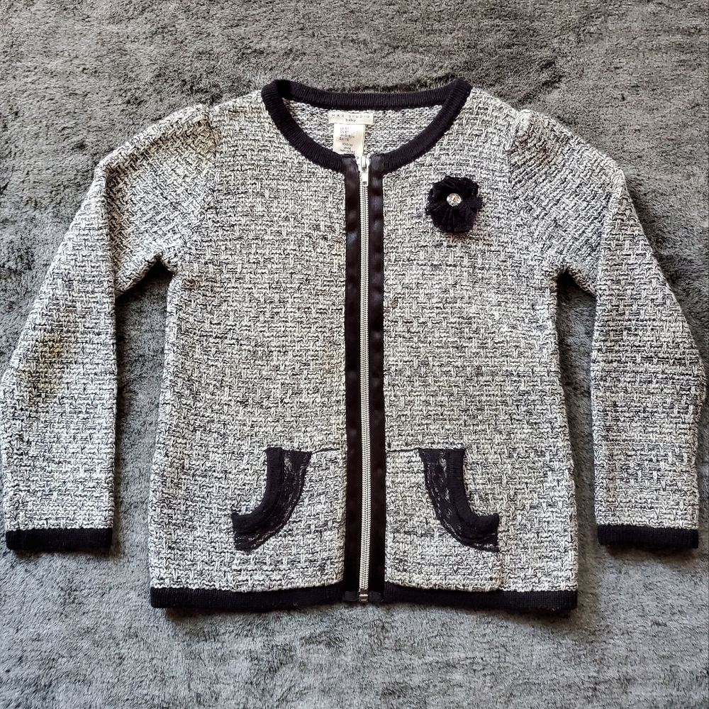 MAX STUDIO GREY, BLACK, SILVER ZIPPERED SWEATER CARDIGAN 5T
